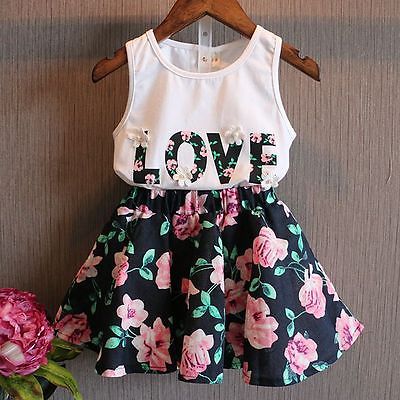 Kids Baby Girls T-shirt Tank Tops and  Skirt Dress Set